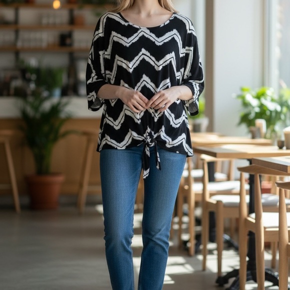 Investments Tops - Investments Black and‎ White Zigzag Blouse